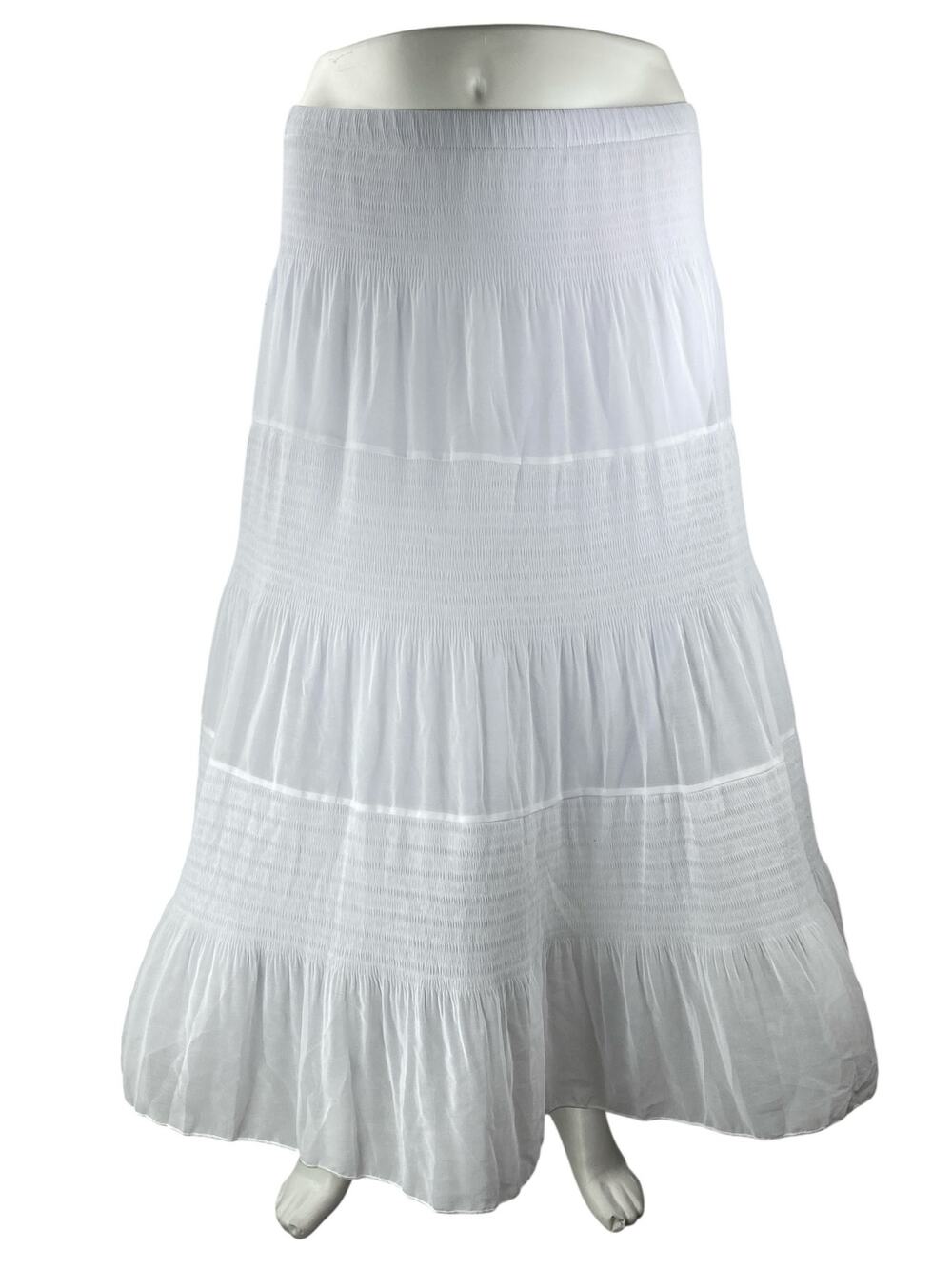 Nashalyly Women's White Elastic Waist Ruffled Tiered Maxi Flare A-Line Skirt XL